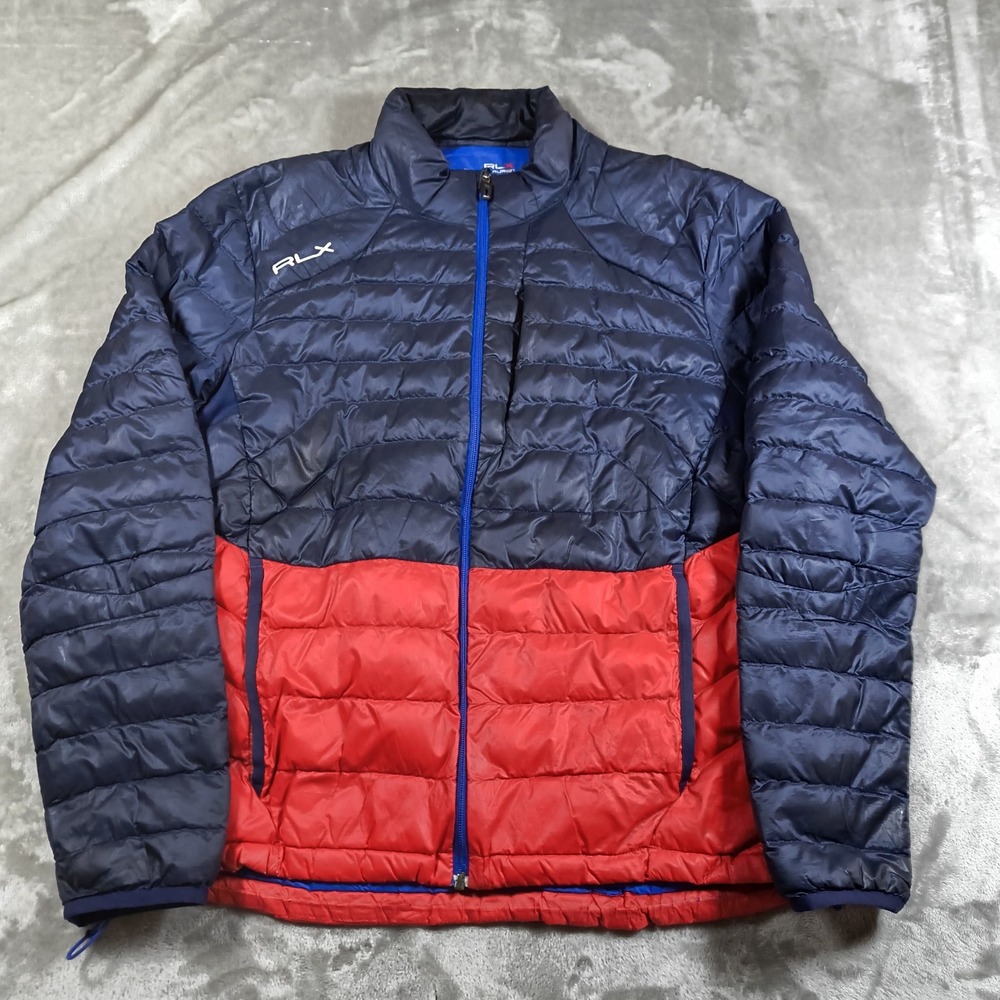 RLX Ralph Lauren Quilted Puffer Jacket Mens Large‎ Blue Red Full Zip Outdoor